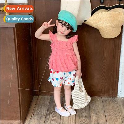 Korean girls summer 2023 new tasseled top pants two-piece ba