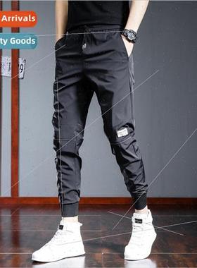 2021 casual pants mens ice silk drawstring sports pants summ