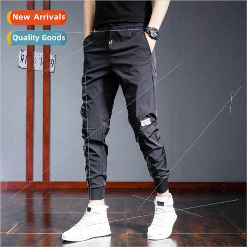 2021 casual pants mens ice silk drawstring sports pants summ