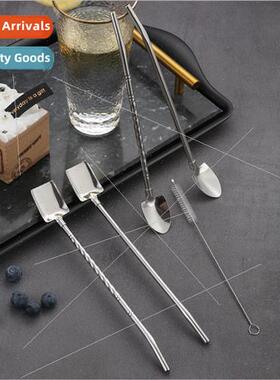 304 stainless steel watermelon straw spoon coffee milk tea d