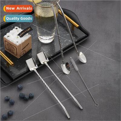 304 stainless steel watermelon straw spoon coffee milk tea d