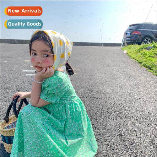 Korean  of the girls bubble sleeve green floral dress 2022 s