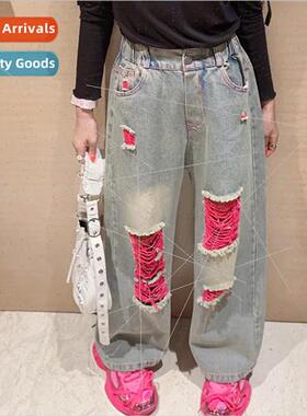 Childrens clothing 2023 new girls Korean jeans fall  middle