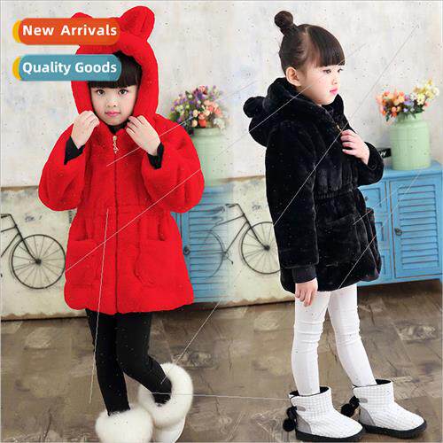 Girls cotton jacket imitation fur coat winter thickened fur