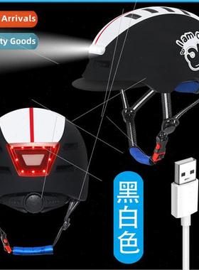 With brim front and rear LED lights one-piece molding helmet