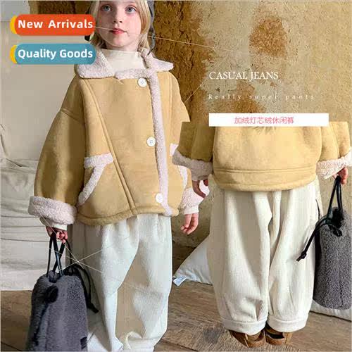 Girls padded corduroy pants 2023 fall and winter new childre