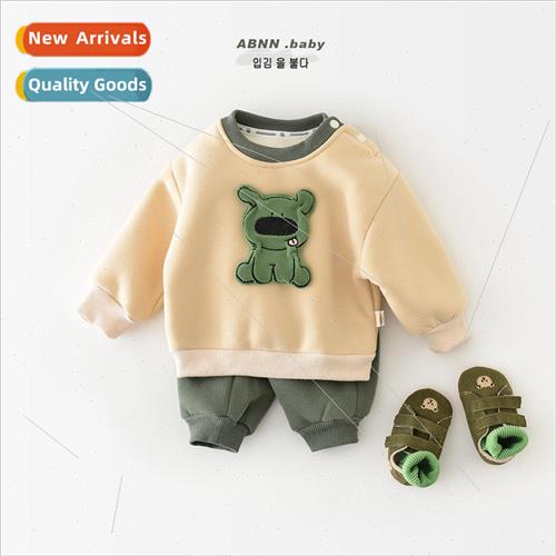 Childrens suit winter new cartoon padded warm split long-sle