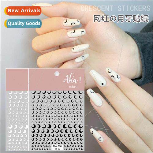 Moon manicure stickers simple black and white small crescent