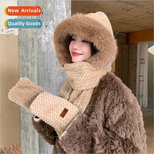 Autumn and winter hat scarf gloves three-piece fox hair padd