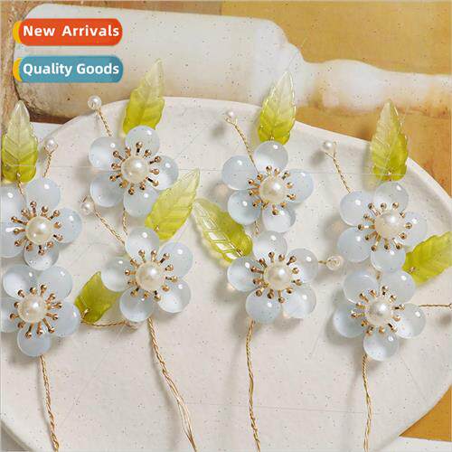 Hanfu headdress country  green leaves pearl small flowers di