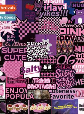 55 pcs of black and purple English waterproof stickers lapto