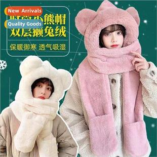 thickened plu fall cute with warm bear winter and womens Hat