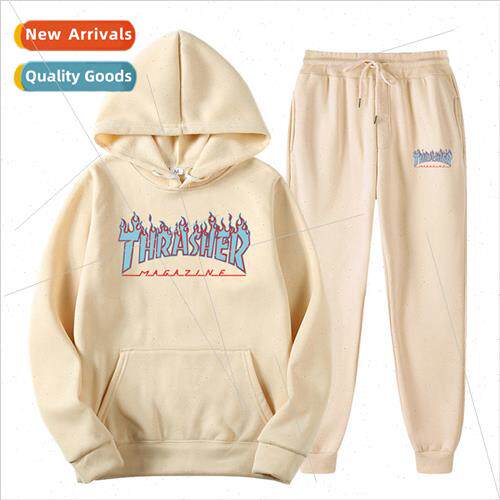 Blue THRASHER Printed Letter Mens Sweatshirt Mens Padded Pul