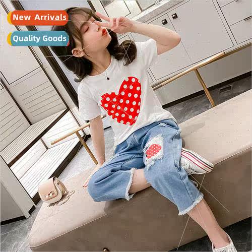 Girls suit summer 2022 new fashionable polka dot love short-