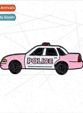 Jewelry Creative Cute POLICE Pink Police Car Pin Denim Jacke