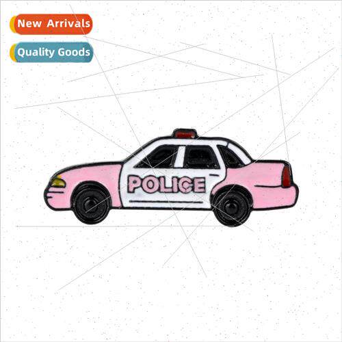 Jewelry Creative Cute POLICE Pink Police Car Pin Denim Jacke