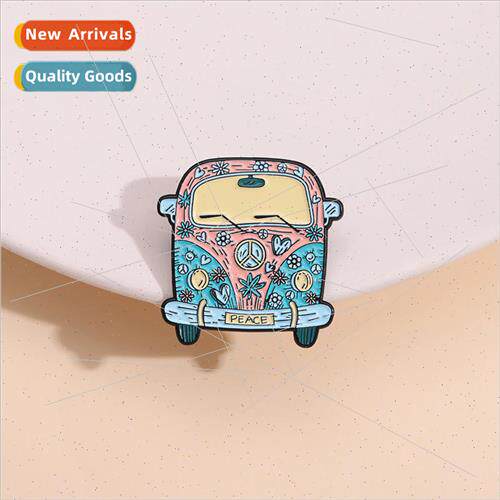 Car Tour Bus Flower Car Brooch Alloy Badge Accessories Decor