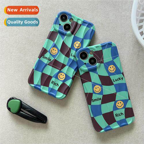 INS Blue Green Checkerboard Smiley iPhone 15 Smiley Wristban