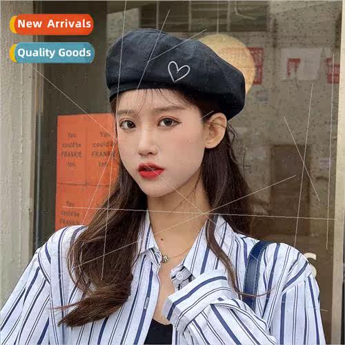 Hat female love embroidery beret fall and winter show face s