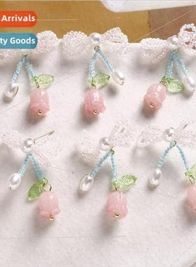 Yuanqi girl cute bow tulip flower earrings diy handmade weav