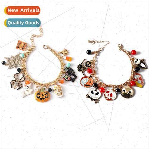 Halloween Bracelet with Diamonds Spider Ghost Pumpkin Skull
