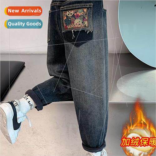 Girls fall and winter padded jeans 2023 winter new small chi