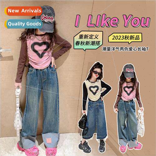 Girls color collision straight pants suit 适用eign childrens