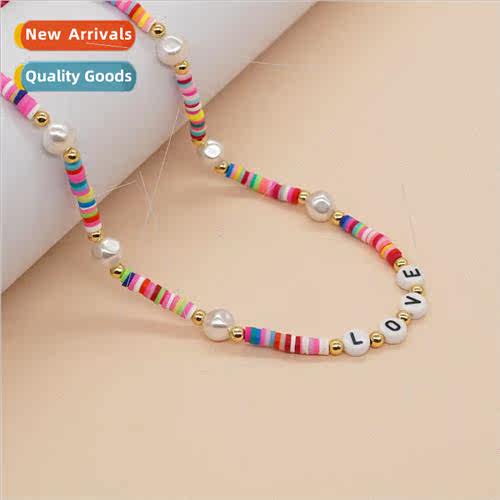 Personalized ethnic  collarbone chain colorful soft ceramic