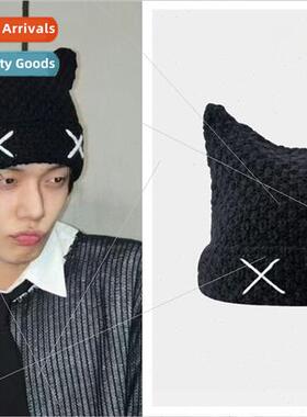 Cui Ranjun YEONJUN catalyzed Soo-bin black cowl hat wool kni