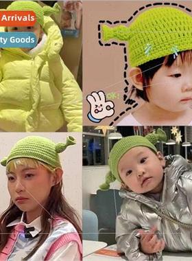 hat green knitted hat children monster shrek hat baby handma