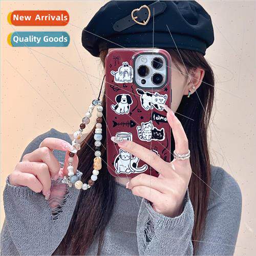 Korean  ins cute dog cat 适用 iPhone 14 chain 15 ProMax phon