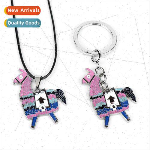 Game  keychain necklace alpaca metal key ring pendant