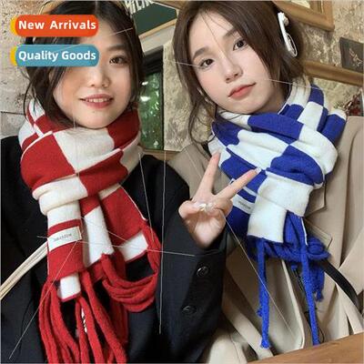 2022 new large checkerboard checker knitted scarf female aut