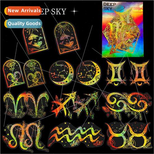 100 transparent gold laser deep space series PET stickers ne