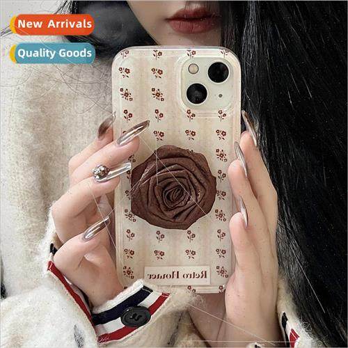 Korean  ins retro floral iPhone 15 stereo rose 12/13ProMax p