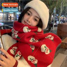 Red Christmas e knitted scarf female fall and winter warm wi