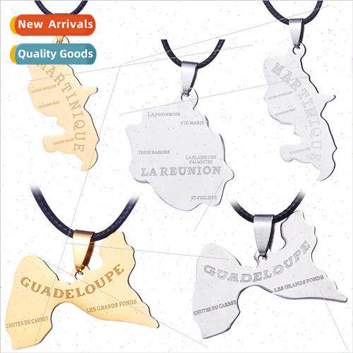 Stainless Steel Pendant French Map Guadeloupe Martinique Lar