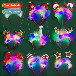 lights hair bands Christmas elk with santa headband feather