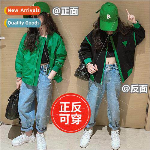 Girls fall jacket reversible 2023 new Korean  of the fashion