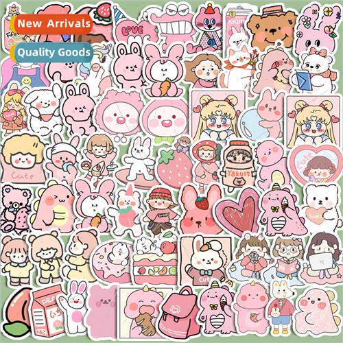 ins cute bear rabbit expression handbook stickers pink color