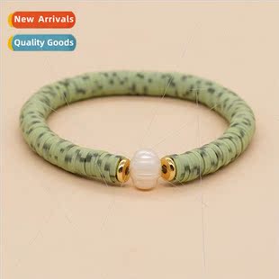 Soft Ceramic che Flower Handmad Bracelet Gray Pearl New ngle