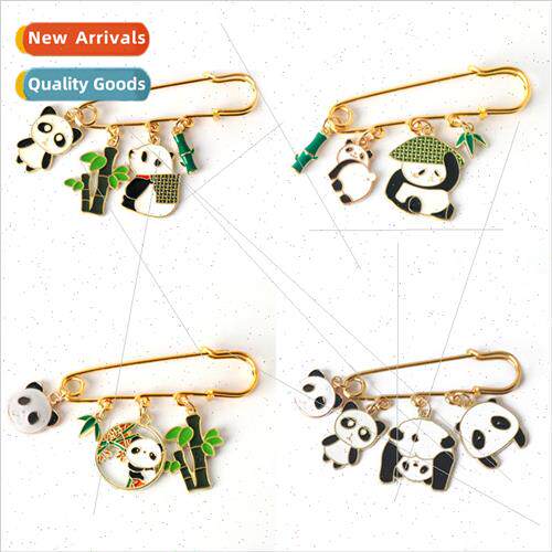 Chinese  bamboo panda brooch cute animal pin metal badge bag