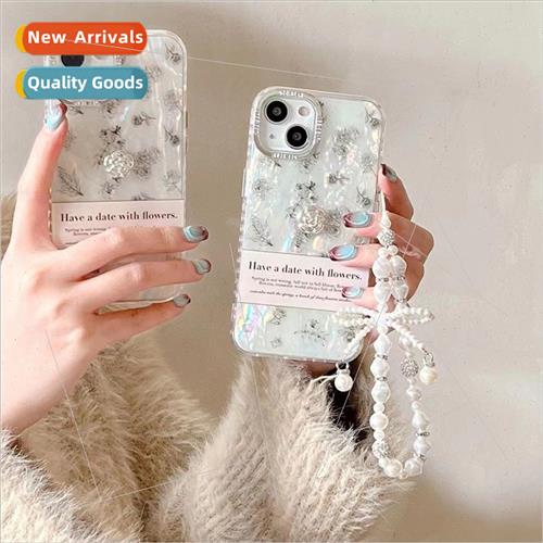 ins shell pattern floral English iPhone15Pro chain 14ProMax