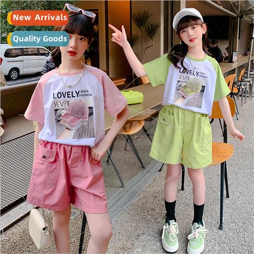 Girls suit summer 2023 new fashionable childrens short-sleev