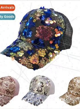 2021 hat female spring and summer sequins mesh cap sunscreen