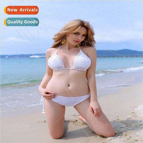 Bikini Handmade Crochet Halter Bikini Solid Color Bikini Pla