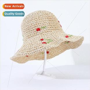 straw hat female Summer vacation cherry seaside travel small