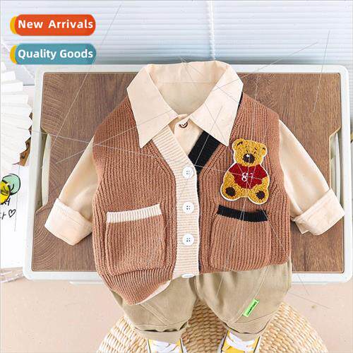 2023 Autumn new boys sweater vest three-piece set cartoon be