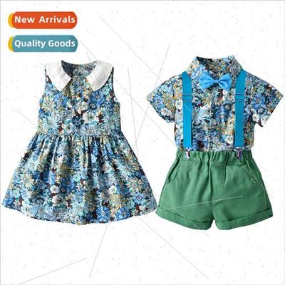 Childrens Hawaii vacation floral sibling outfit summer short