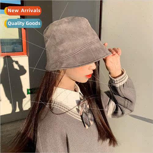 Hat female autumn and winter with solid color suede fisherma